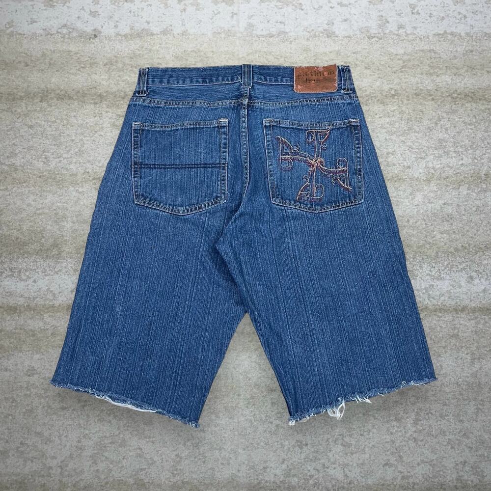 Vintage 90s Fubu Jean Shorts 34x14 Baggy Fit Dark Wash Skater Style 14" Inseam